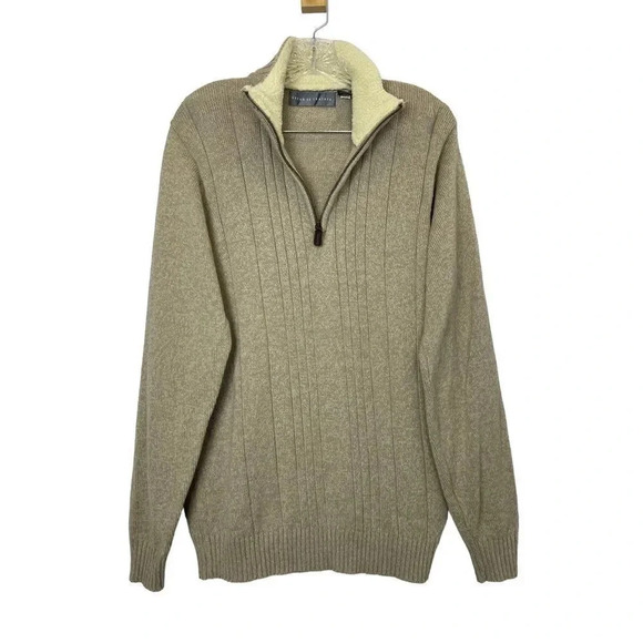 Vintage Oscar De La Renta 1/4 Zip Sweater Pullover M Beige Sherpa Mock Neck - Picture 1 of 7